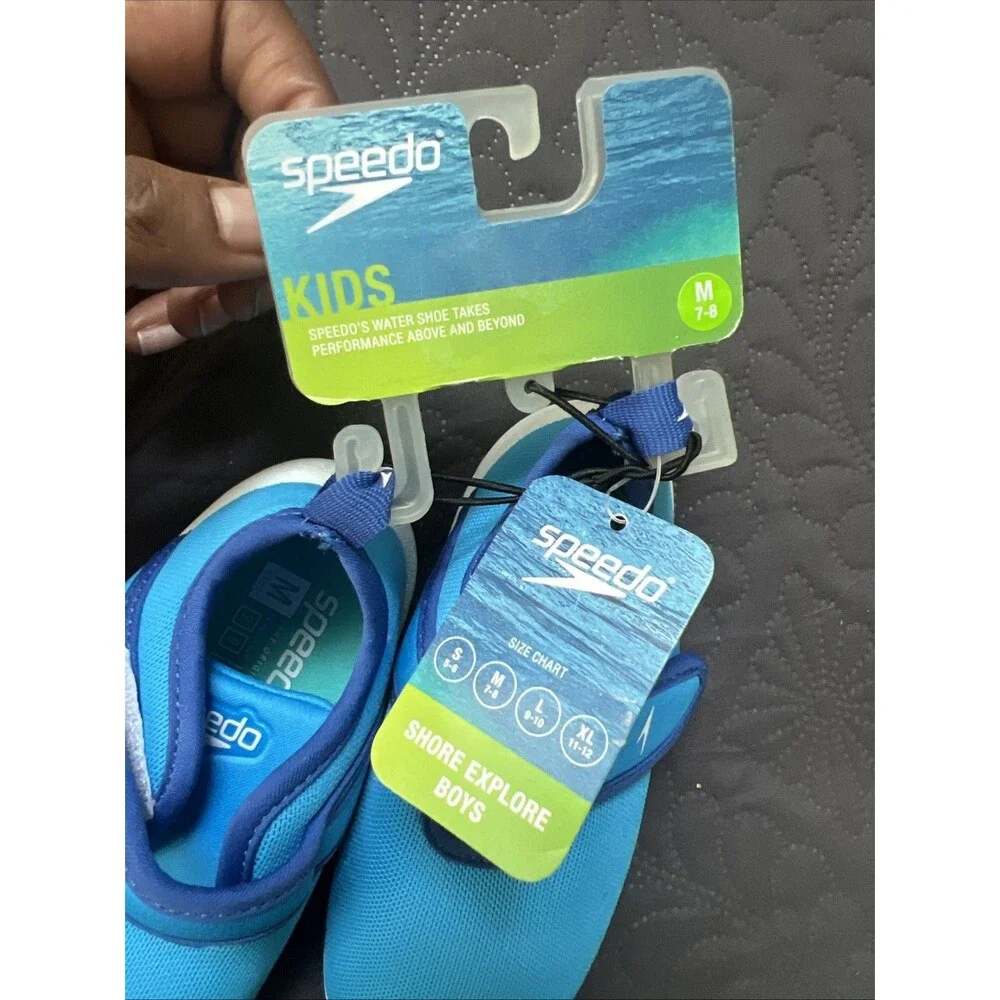 NWT Speedo Boys Kids Medium 7-8 Hybrid Water Shoes Blue Beach Lake Vacation Gift